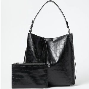 All Saints Polly Large Black Croc Leather Tote 🆕